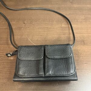 Vintage Classic Black Leather Crossbody Wallet Purse organizer